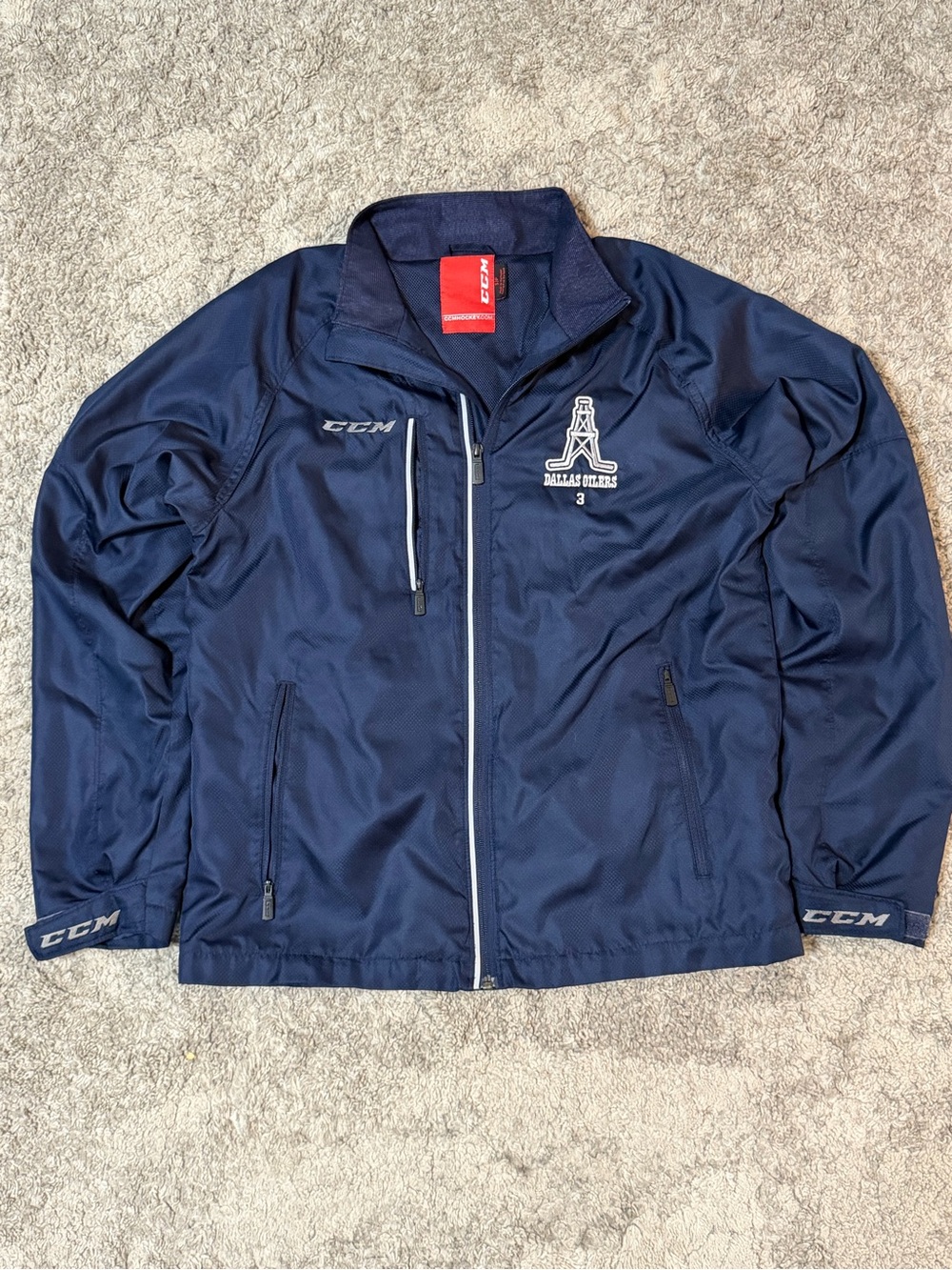 CCM Dallas Oilers Hockey Team Jacket #3 Navy Blue Full Zip Men’s Small S